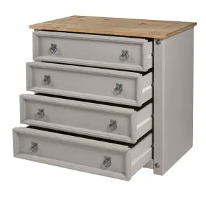 Mercers Furniture Corona Grey Wax Small 4 Drawer Chest of Drawers Solid Pine with Mexican Styling