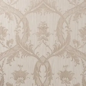 Damask Wallpaper Fine Décor Textured Heavyweight Vinyl Cream Gold Glitter