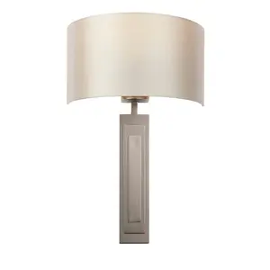 Brushed Bronze Plated Wall Light & Mink Satin Half Shade - 1 Bulb Dimmable Lamp