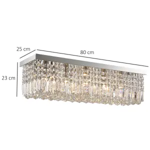 HOMCOM Modern Crystal Ceiling Light Square Chandelier for Home Office Silver