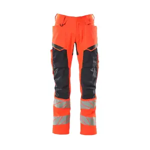 Mascot Accelerate Safe Trousers with Kneepad Pockets - Hi-Vis Red/Dark Navy   (40.5) (Leg Length - Long)