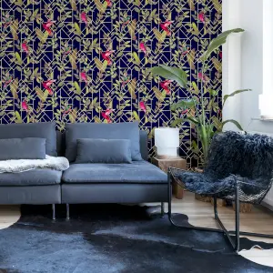 Arthouse Deco Tropical Navy/Gold Wallpaper