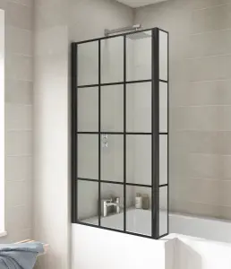 Black Frame 6mm Glass L Shaped Shower Bath Screen 1430 x 795 x 150mm