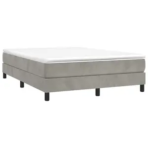 Berkfield Box Spring Bed Frame Light Grey 135x190 cm 4FT6 Double Velvet