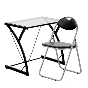 Harbour Housewares - Computer Desk and Chair Set - Glass Top - 2pc - Black/Black