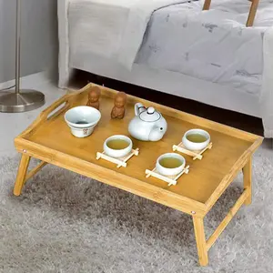 Bamboo Food Serving TV Tray with Handles Portble and Folding Legs Dinner Breakfast Lap Table Mat