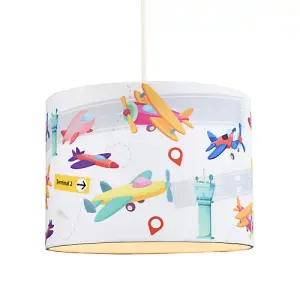 Modern and Colourful Aeroplanes Kids Cotton Fabric Drum Lamp Shade - 25cm