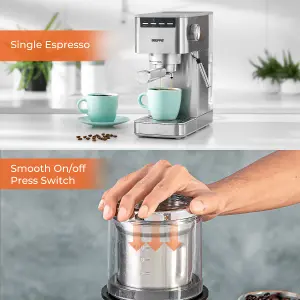 GEEPAS 1450W Espresso & Cappuccino Coffee Machine & 200W Coffee Grinder Combo Set Milk Frother 1.4L