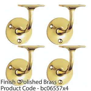 4 PACK - Heavyweight Stair Handrail Bannister Bracket Arm - Polished Brass 91mm Holder