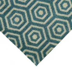 JVL Mega Machine Washable Door Mat 50 x 75 cm, Geo Hex, Teal