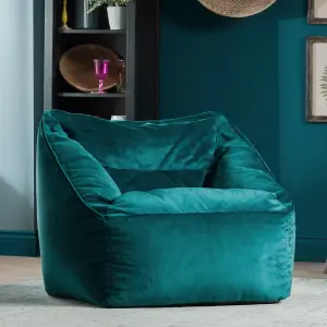 icon Natalia Velvet Armchair Bean Bag and Pouffe Set Teal Green Giant Bean Bag Chair