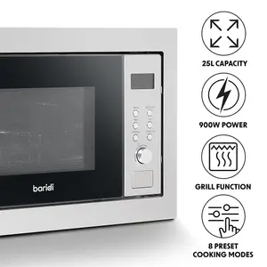 900W Stainless Steel Integrated Microwave and Grill 25L - Perfect for Your Kitchen