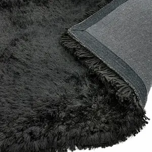 Black Handmade , Luxurious , Modern , Plain , Shaggy , Sparkle Easy to Clean Rug for Living Room, Bedroom - 160cm X 230cm