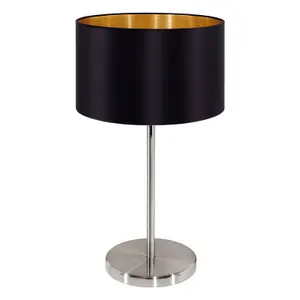 Table Lamp Colour Satin Nickel Steel Shade Black Gold Fabric Bulb E27 1x60W