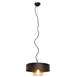 Luminosa Babilon Cylindrical Pendant Ceiling Light Black, Transparent Glass 29cm