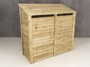 Wooden log store (roof sloping back) with door W-187cm, H-180cm, D-88cm - natural (light green) finish