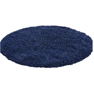 Abaseen 120cm Navy Blue Thick Pile Soft Shaggy Modern Circluar Rug