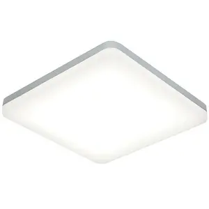 Slim Square LED Flush Ceiling Light 22W Cool White IP44 Sliver Bathroom Lamp