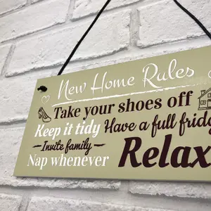 Red Ocean New House Rules Novelty Wall Plaque Shabby Chic Home Decor Kitchen Sign Friendship Gift