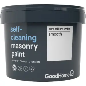 GoodHome Self-cleaning Pure brilliant white Smooth Matt Masonry paint, 10L Tub