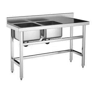 2 Compartment Commercial Floorstanding Stainless Steel Kitchen Sink with Right Drinboard