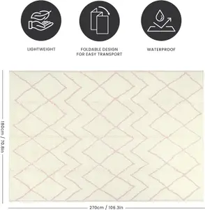 Extra Large Garden Outdoor Rug For Patio, Pink & Cream Chevron Waterproof Garden Rug 180 x 270cm