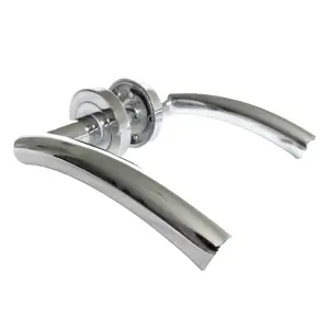 Arched Lever Door Handle on Rose CHROME Thumbturn Bathroom Lock