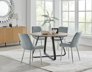 Furniturebox UK Santorini Brown Round Round Dining Table And 4 Grey Pesaro Silver Leg Chairs