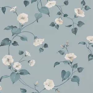 Erismann Abode Laura Floral Flowers Leaves Wallpaper Duck Egg 05549-43