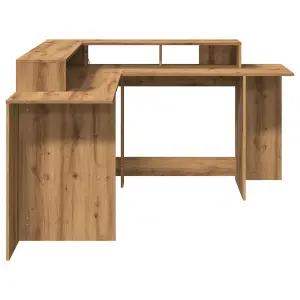 Berkfield Desk with LED Lights Artisian Oak 152x152x91 cm Engineered Wood