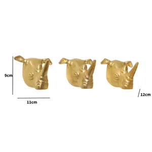 Melody Maison Set of 3 Gold Rhino Wall Hooks