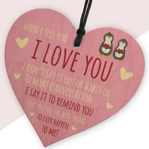 Red Ocean Valentines Day Gift For Him Her WHEN I TELL YOU I LOVE YOU Gift For Anniversary Present Wood Heart Keepsake