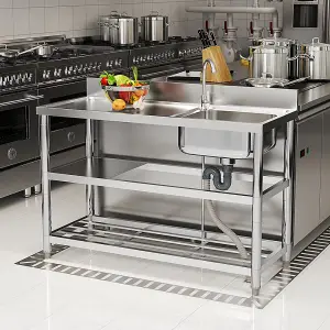 1 Compartment Commercial Floorstanding Stainless Steel Kitchen Sink with Shelf 120cm