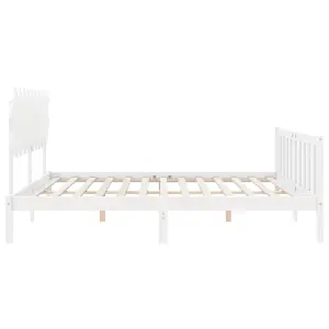 Berkfield Bed Frame with Headboard White Small Double Solid Wood