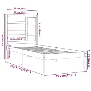 Berkfield Bed Frame White Solid Wood 90x190 cm 3FT Single