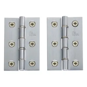 7.6cm H x 5cm W Butt Bearing Pair Door Hinges Satin Chrome