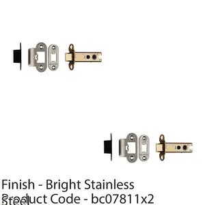 2 PACK - 76mm Heavy Sprung Tubular Door Latch Rounded Strike Plate & Forend Bright Steel