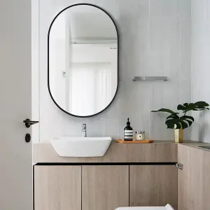 Black Wall Mounted Oval Bathroom Framed Mirror Vanity Mirror for Dressing Table 400 x 700 mm