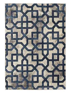 Blue Grey Geometric Rug, Easy to Clean Rug, Stain-Resistant Rug for Bedroom, Living Room, & Dining Room-80cm X 150cm