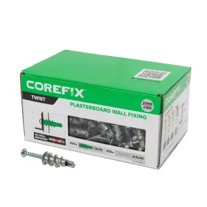 Corefix Twist Plasterboard Fixing. 100pk with screws