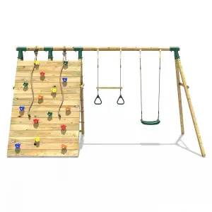 Rebo Beat The Wall Wooden Swing Set with Double up & Over Climbing Wall -Pinnacle