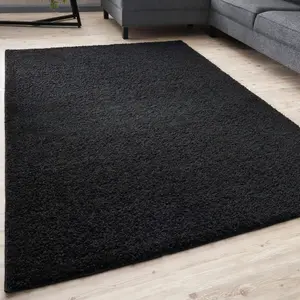 Myshaggy Collection Living Room Rugs Solid Design  Black