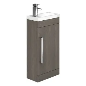 Novela 400mm Floorstanding Cloakroom Vanity Unit in Dark Wood