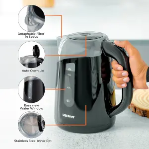 Geepas 650W 2 Slice Bread Toaster & 2200W Illuminating Electric Kettle Combo Set, 2 year warranty- Black