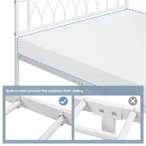 Yaheetech White 4ft6 Double Metal Bed Frame with Petal Accented Headboard and Footboard