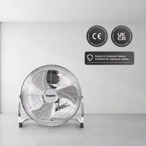 KEPLIN 12" Heavy Duty Chrome Floor Fan with 3 Speeds