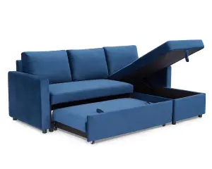 Dorset 3 Seater Pull-Out Reversible Chaise Sofa Bed, Blue Velvet