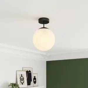 GoodHome Round Matt Glass & metal Black Frosted effect LED Ceiling light