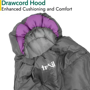 Adult Sleeping Bag 3 Season Single Person Warm Hood Carry Bag Trail Purple Alpine 250