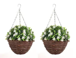 Pair of Best Artificial 28cm White Lily Hanging Basket Flower Hanging Basket - Suitable for Outdoor Use - Weather & Fade Resistant